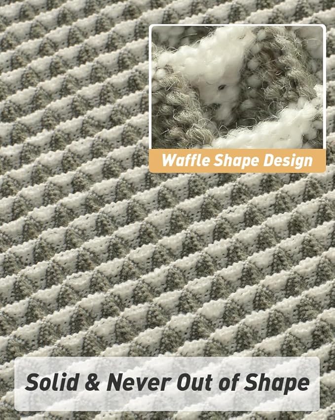 AMOAMI Upgraded Waffle Runner Rug Super Absorbent Non Slip Bath Mats for Bathroom Machine Washable Bathroom Runner Rug with Tassels, Ideal for Hallway Bedroom Laundry Room, 2' x 6', Green & Cream