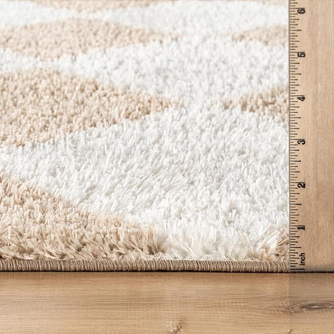 Rugshop Diamond Wave Shag Runner Rug Beige 2' 3" x 8' Perfect for Hallways, Kitchens, or Behind The Sofa