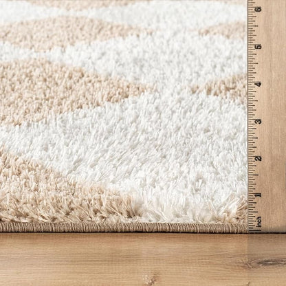 Rugshop Diamond Wave Shag Runner Rug Beige 2' 3" x 12' Great for Long Hallways, Open Entryways, or Galley Kitchens