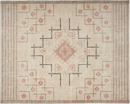 Revival Rugs Funk 8'x10' Zero-Shedding Area Rug for Living Room Bedroom - Oeko-TEX Certified, Low Pile, Spot Clean, Beige, Cream
