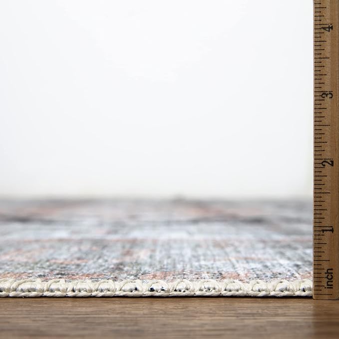Bloom Rugs Washable Non-Slip 5' x 7' Rug - Gray/Coral Pink Traditional Area Rug for Living Room, Bedroom, Dining Room, and Kitchen - Exact Size: 5' x 7'