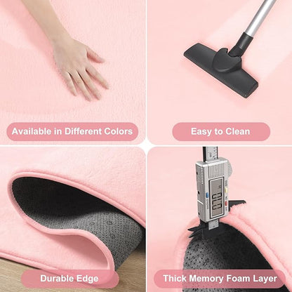 Amearea Modern Washable Runner Rugs, 2x4 Feet Pink Bedroom Runner Rug, Small Area Rugs for Bedroom Living Room, Non Slip Memory Foam Rug for Hallway Entryway Kids Boys Girls Room Laundry Room