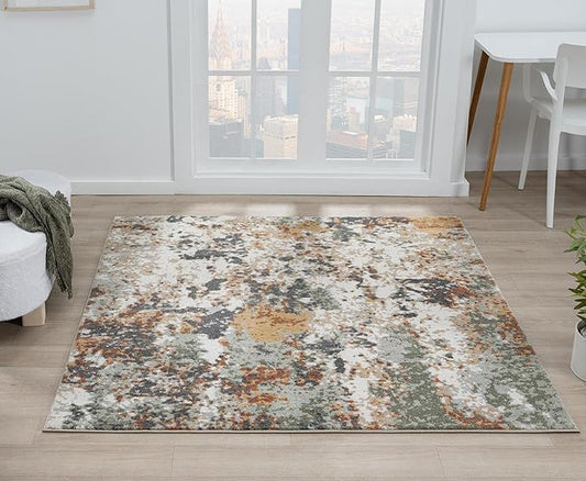 Keen Home Design Area Rugs - 8ft Round Non-Shedding, Abstract Rugs for Kitchen, Living Room, Bedroom, Dining Room, Entryway - Size: 7'10" Square, Multi