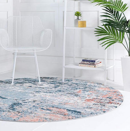 Rugs.com Leipzig Collection Round Rug – 7 Ft Round Multi Low-Pile Rug Perfect for Kitchens, Dining Rooms