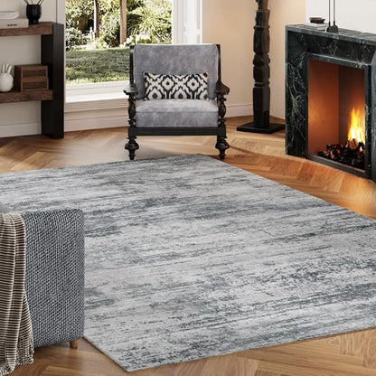 Area Rug 4x6 Washable Rug Grey for Living Room, Dining Room, Bedroom, Large Carpets, Non Slip & Non-Shedding Low Pile Vintage Print Rug for Home Office Decor