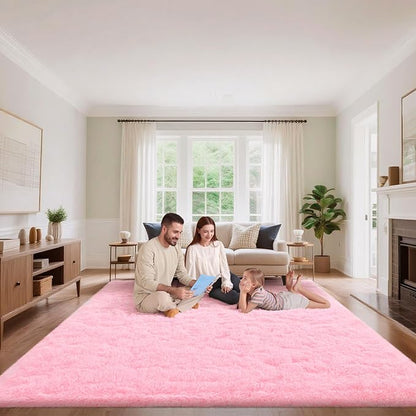 Area Rugs 9x12 Living Room, Fluffy Large Pink Rugs for Bedroom, Soft Shag Fuzzy Non-Slip Carpet for Kids Boys and Girls Nursery Room Dorm Indoor Home Decor (Pink, 9ft x 12ft)