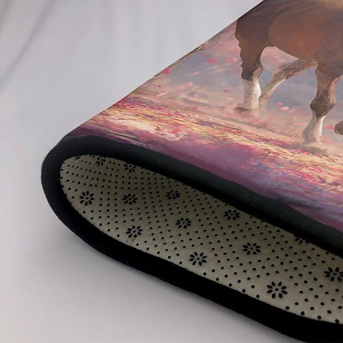 Galloping Horse Cherry Blossom Area Rug Washable Outdoor Rugs Anti-Slip Soft Carpet Entryway Indoor Door Mat for Bedroom,Living Room,Porch,Terrace and Entrance Decor 8'x 5'