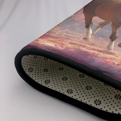 Galloping Horse Cherry Blossom Area Rug Washable Outdoor Rugs Anti-Slip Soft Carpet Entryway Indoor Door Mat for Bedroom,Living Room,Porch,Terrace and Entrance Decor 2'x 1'