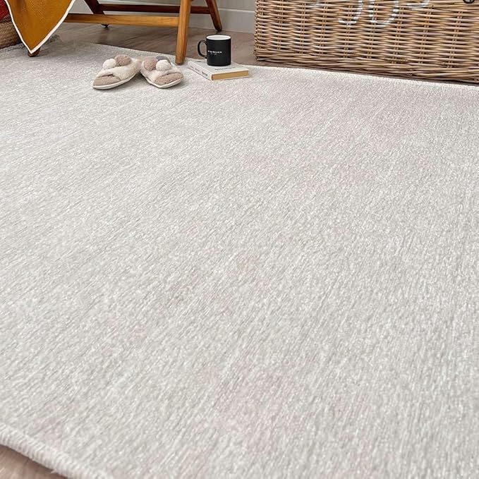 Alfa Rich 7x10 White Washable Area Rugs for Living Room Bedroom Kitchen Cotton Decor Rug