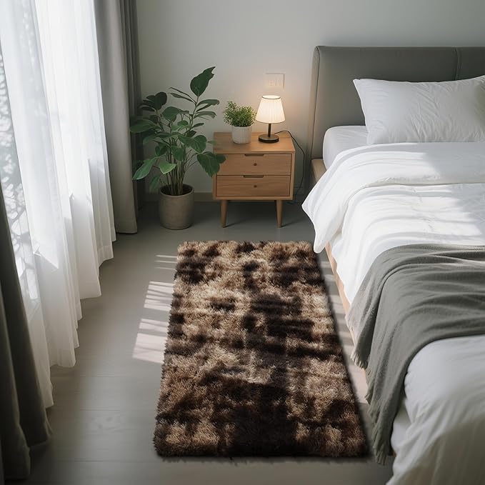 Soft Runner Rugs for Bedroom, Mottling Brown 3x7 Area Rugs Fluffy Rug Shaggy Area Rug Carpet, Bedside Rug for Living Room Bedroom Kids Room Home Decor