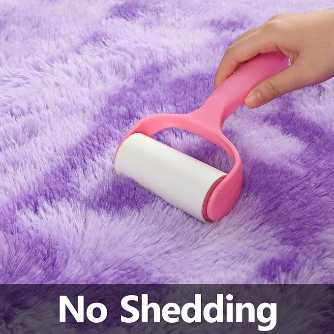 Soft Modern Shaggy Fluffy Carpets for Living Room Bedroom Girls Room Nursery Home Decor, 4 X 6 Tie-Dyed Plush Fuzzy Rugs, Indoor Carpet Shag Area Rug for Kids Room, Purple