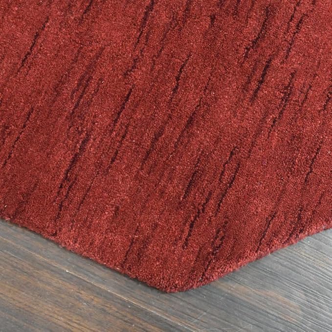 Hand Knotted Loom Wool ECO-Friendly Area Rugs - 8'x8', Octagon, Red Color, Solid Plain Design, High Pile Thick Handmade Anti Skid Area Rugs for Living Room, Bed Room (L00111)
