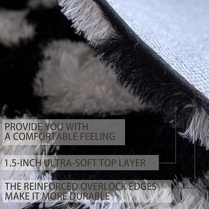 4x6 Area Rugs for Living Room Bedroom, Soft Fluffy Shaggy Bedside Rug, Indoor Floor Carpet for Kids Playroom, Dorms, Nursery Rooms, Home Decor (Black & White 4'x6')
