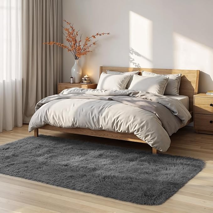 Zentavio Runner Rugs for Hallway 2x6 Shag Soft Bedroom Bedside Rugs Non Slip Fluffy Carpet for Kids Girls Boys Home Decor Aesthetic Dorm Nursery Grey
