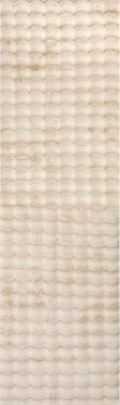 nuLOOM Jeni Beige, 2'6" x 10', Solid Faux Rabbit, Fluffy and Cozy, High Traffic, Stain Resistant, Easy Clean, Durable Washable Runner for Bedroom, Living Room, Dining, Den, Foyer, Entryway