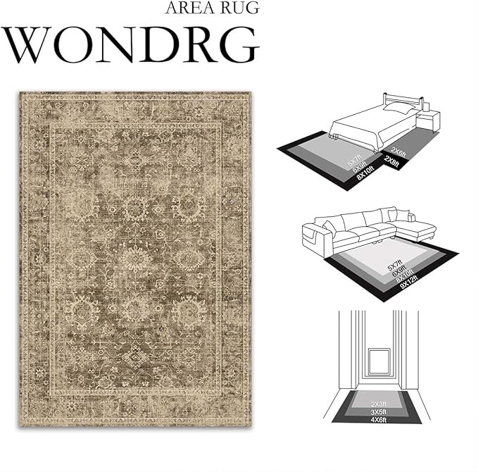 2x8 Washable Runner Rug for Kitchen Hallway Brown Vintage Non-Slip Low Pile Distressed Rustic Carpet Lightweight Vacuumable Soft Long Throw Rug for Indoor Entryway Bedroom