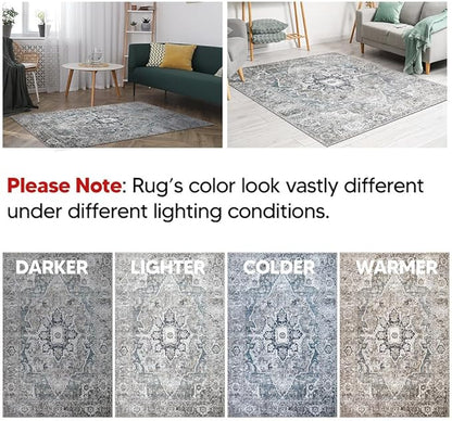 Keen Home Design 6x9 Rug - Machine Washable Area Rug with Non-Slip Backing, Ideal for Living Room, Dining Room, Bedroom - Vintage, Easy Clean, Durable, Low Pile - (6' x 9')