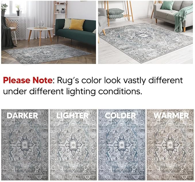 Keen Home Design 9x12 Rug - Machine Washable Area Rug with Non-Slip Backing, Ideal for Living Room, Dining Room, Bedroom - Vintage, Easy Clean, Durable, Low Pile - (9' x 12')