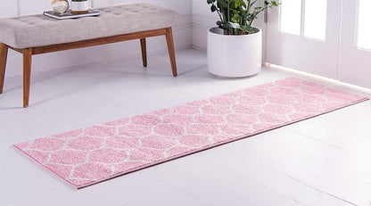 Rugs.com Lattice Frieze Collection Rug – 2' x 8' 8 Runner Light Pink Medium Rug Perfect for Living Rooms, Large Dining Rooms, Open Floorplans