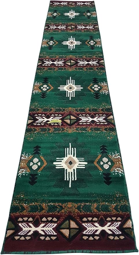 YHSF South West Native American Area Rug C318 - Easy Clean, Thick, Soft, Durable Native Tribal American Indian Inspired Rug for Bedroom/Living Room and More - Hunter Green, 2 ft 4 in x 10 ft 11 in