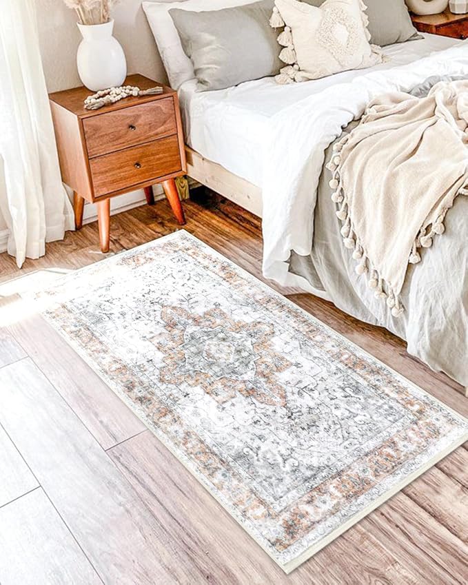 COMSLE Washable Door Mat, Front Door mat Indoor Faux Wool Absorbent Small Rugs for Entryway Distressed Throw Rug Non-Slip Accent Floor Carpet for Entrance Bedroom, 24X48 Inches Orange