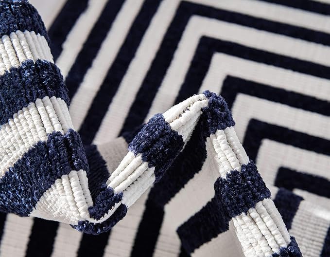 Unique Loom Sabrina Soto Outdoor Collection Geometric, Modern, Vibrant, Carved Area Rug (5' 0 x 8' 0 Rectangular, Navy Blue/ Ivory)