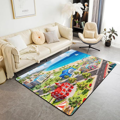Kids Area Rug 3x5 City Life House Rugs for Living Room | 3D Cityscape Washable Rug, Fun Educational Gift Urban Landscape Carpet Indoor Floor Mat