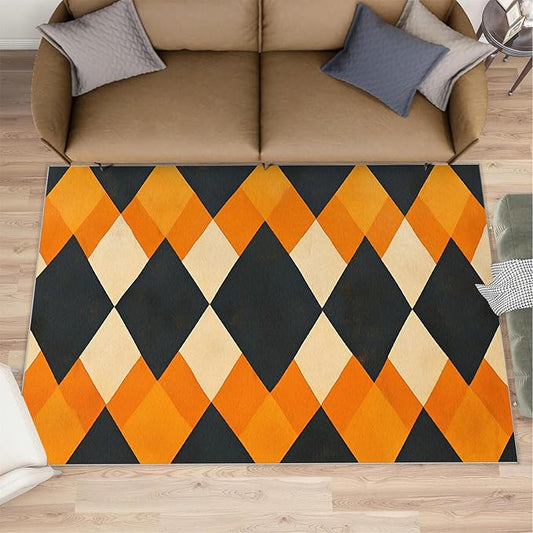3x5 Geometric Dorm Rug - Diamond Shape Pattern Small Rugs for Bedroom, Modern Minimalism Area Rug Washable Non Slip for Bedroom Kitchen Living Room Entryway