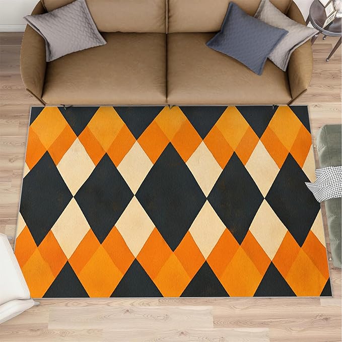 5x8 Geometric Kids Rug - Diamond Shape Pattern Dining Room Rug, Modern Minimalism Area Rugs Indoor Modern Rugs for Bedroom Hardwood Floors Teen Room