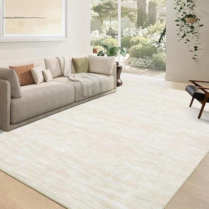RUGSREAL Washable Contemporary Area Rug Low-Pile Solid Modern Area Rug Non-Slip Stain Resistant Home Office Solid Rug for Living Room Bedroom Kids Room, 5' x 7' Cream-White