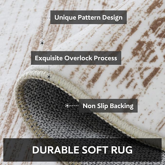 6x9 Area Rugs for Living Room Machine Washable Rug Distressed Indoor Carpet Neutral Moroccan Boho Rug Ultra Soft Area Rug for Bedroom Dining Room Playroom Office, Brown