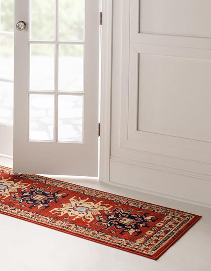 Unique Loom Taftan Collection Border Geometric Tribal Inspired Design Area Rug (2' 2 x 8' 2 Runner, Terracotta/ Ivory)