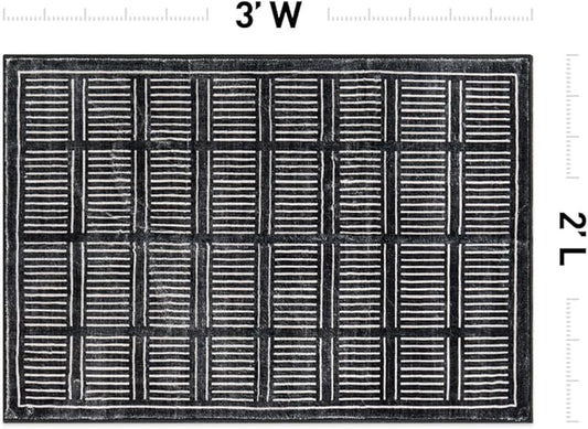 Rugshop Bohemian Stripe Lines Washable Non Slip Area Rug 2' x 3' Black