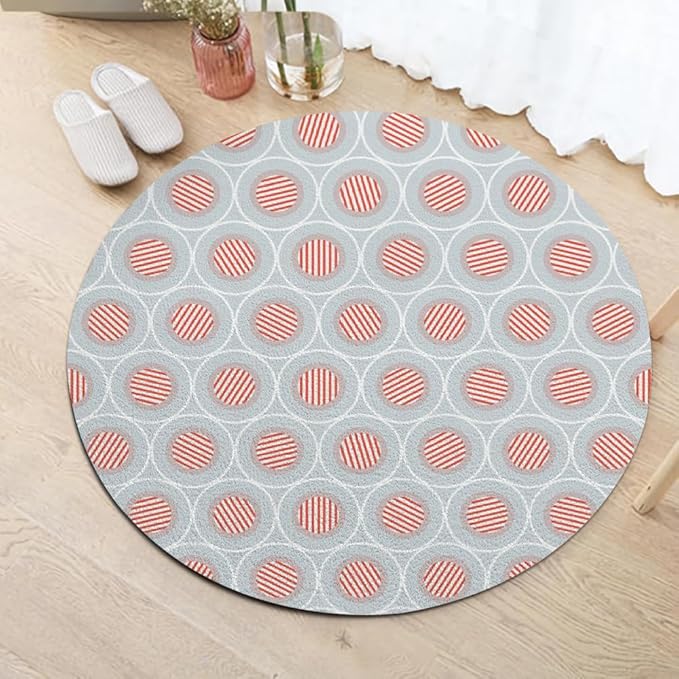 Circle Geometric Print Round Rug Vintage Blue Pink Area Rug Washable 5ft Circle Rugs for Living Room Bedroom Non Slip, Soft Indoor Floor Carpet for Kitchen Entryway Family Room