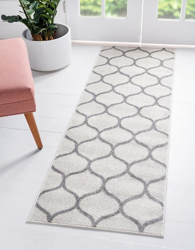 Rugs.com Lattice Frieze Collection Rug – 2' x 6' Runner Ivory Medium Rug Perfect for Living Rooms, Large Dining Rooms, Open Floorplans