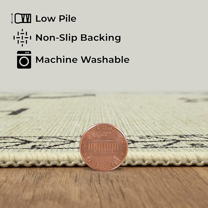 GLN Rugs Contemporary Collection - Machine Washable Area Rug, Contemporary Washable, Non Slip, Low Pile Chenille Rug, Living Room, Bedroom, Kitchen Rug (2'6" x 7' Cream/Anthracite)