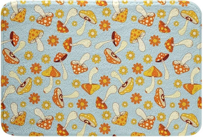 Erosebridal Hippie Mushroom Bath Mat Kids Cute Groovy Floral Non Slip Bath Rugs Boho Retro 70s Theme Decor Super Cozy Bathroom Rug 16x24 Bohemian Kawaii Bathroom Accessories Girls Flower Bedroom Rug