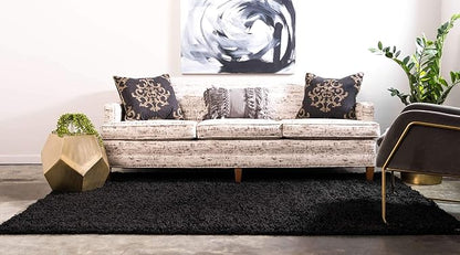 Unique Loom Solid Shag Collection Area Rug (9' x 12' Rectangle, Jet Black)