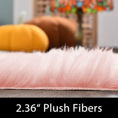 Latepis 5x7 Pink Fluffy Rug for Living Room Faux Sheepskin Fur Rugs Washable Area Rug Bedroom Shaggy Rugs for Sofa Floor for Grils Dorm Room Décor Pink Room Accessories