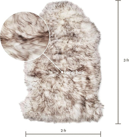 Sheepskin Long Hair 2x3 ft | Bedside Rugs for bedrooms, Sofa, Chair or The Dining Table | Each Sheepskin Rug is Unique and Created by Nature | Small Fluffy Rug in Color Snow Peak