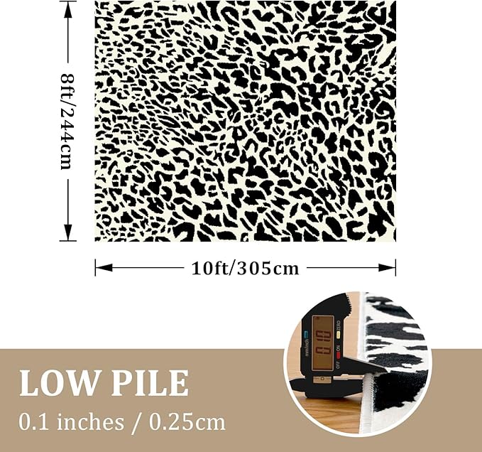 YIHOUSE Leopard Rug for Living Room, Black and White Cute Cheetah Print Rug Modern Washable Animal Printed Rugs for Bedroom, Girls Boys Dorm Room Nursery Room, Playroom, 8x10