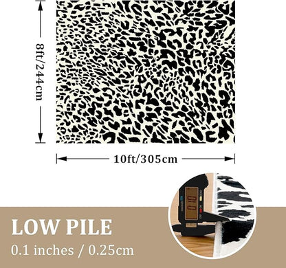 YIHOUSE Leopard Rug for Living Room, Black and White Cute Cheetah Print Rug Modern Washable Animal Printed Rugs for Bedroom, Girls Boys Dorm Room Nursery Room, Playroom, 8x10