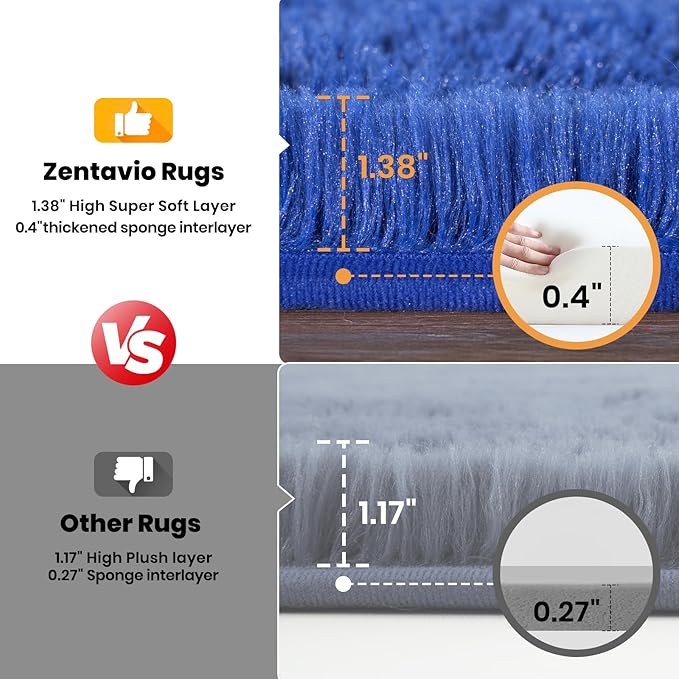 Zentavio Navy Blue Area Rugs for Living Room Boys Rugs for Bedroom 9x12 Large Shag Washable Carpet Soft Furry Fluffy Aesthetic Kids Playroom Rugs for Teen Home Decor