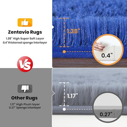 Zentavio Navy Blue Area Rugs for Living Room Boys Rugs for Bedroom 9x12 Large Shag Washable Carpet Soft Furry Fluffy Aesthetic Kids Playroom Rugs for Teen Home Decor