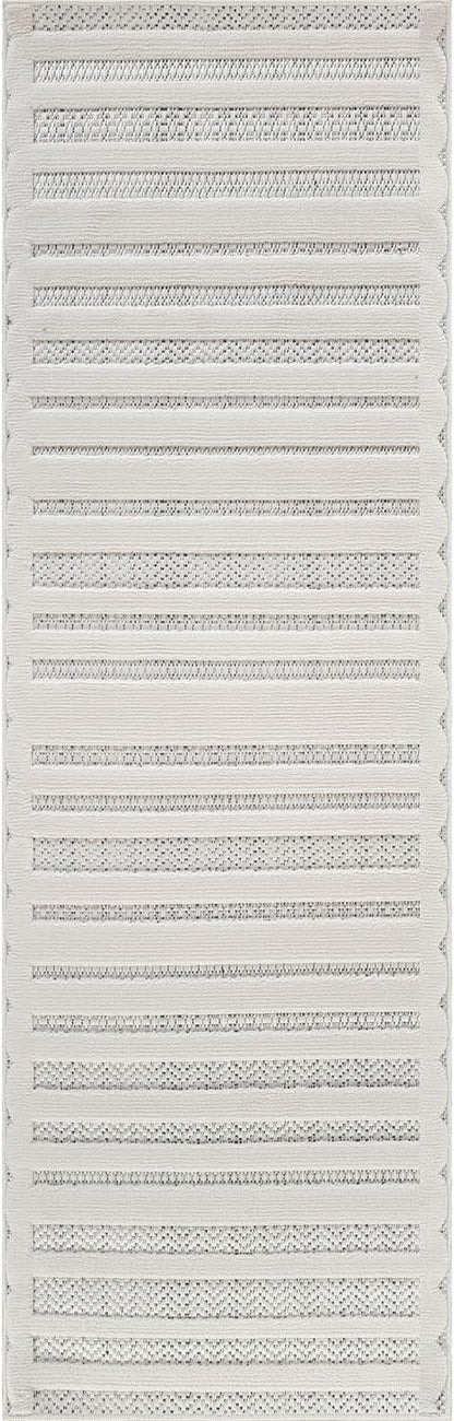 CAMILSON Modern Runner Rug 2x7 Luxury Striped Line Micro Loop Hallway Rugs Soft High-Low Pile Stain Resistant Easy to Clean Non-Shedding Durable Entryway Kitchen Indoor Area Carpet (White)