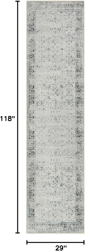 Morebes Vintage Hallway Runner Rug 2x10,Machine Washable Kitchen Runner Rugs Non Skid Washable,Soft Distressed Non-Shedding Carpet Runner for Entryway Foyer Bedside Playroom,Grey