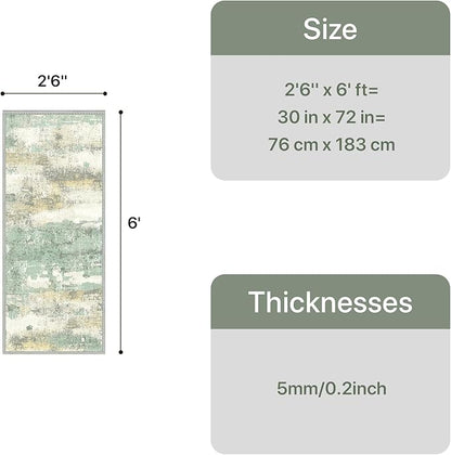 GENIMO Runner Rug Non Slip 2'6"x6', Washable Rug Runner for Hallways Kitchen, Abstract Modern Kitchen Rugs, Low Pile Lightweight Carpet Runners for Entryway, Bedroom, Laundry, Light Green