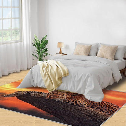 2x4 Sunrise Leopard Runner Rug for Hallway - Sunset African Savanna Kitchen Mat, Wild Animal Kitchen Runner Rug Soft Non Slip Anti Fatigue for Laundry Room Indoor Hallways