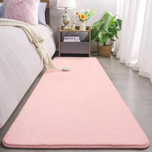 Amearea Modern Soft Hallway Runner Rug, 2x6 Feet Washable Runner Rugs for Hallway, Pink Fluffy Rug Bedroom Bedside Rugs, Non Slip Memory Foam Rug Carpet for Entrance Kitchen Living Room Decor
