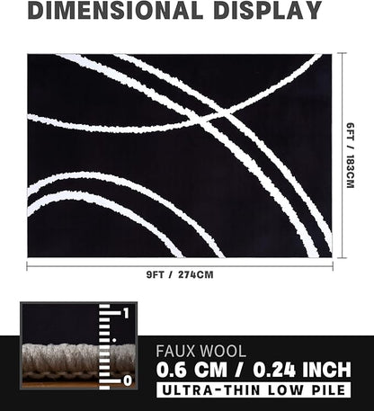 YIHOUSE Black Modern Area Rug 6x9,Abstract Rugs for Bedroom,Minimalist Striped Rug,Black and White Geometric Rug,Dark Washable Area Rugs 6x9 Non Slip Rugs for Living Room，Office